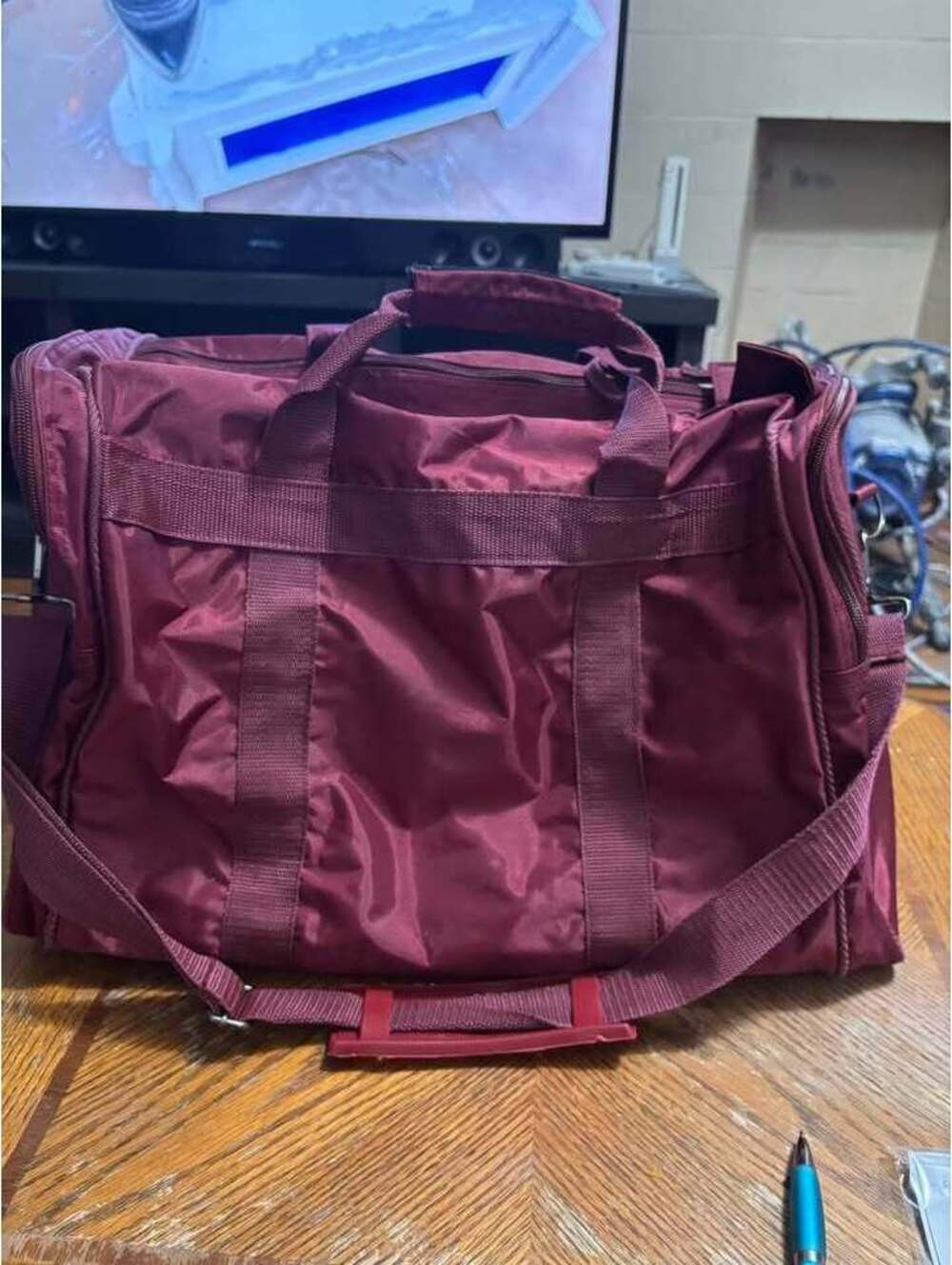 Maroon duffel bag travel bag 16x13 inches